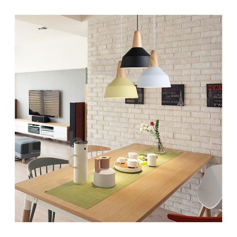 Lámpara colgante moderna contemporánea de madera y metal en varios colores