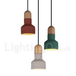 Lámpara colgante vintage de madera y hormigón multicolor para lámpara