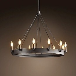 Lámpara colgante de hierro estilo retro con 12 luces y función de vela
