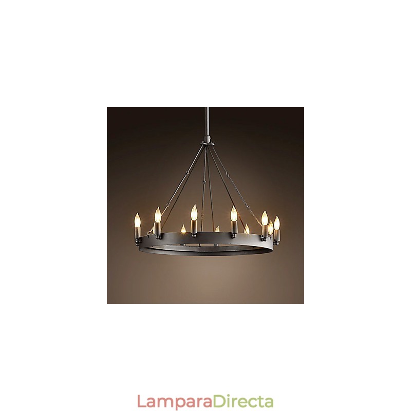 Lámpara colgante de hierro estilo retro con 12 luces y función de vela
