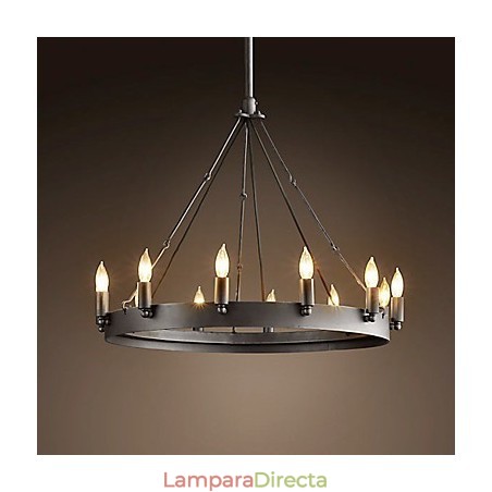 Lámpara colgante de hierro estilo retro con 12 luces y función de vela Lámpara colgante de hierro estilo retro con 12 luces y función de vela