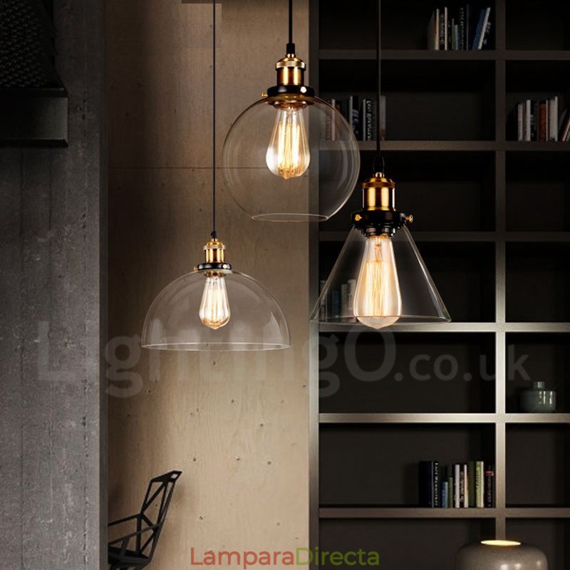 Lámpara colgante retro vintage con pantalla de cristal