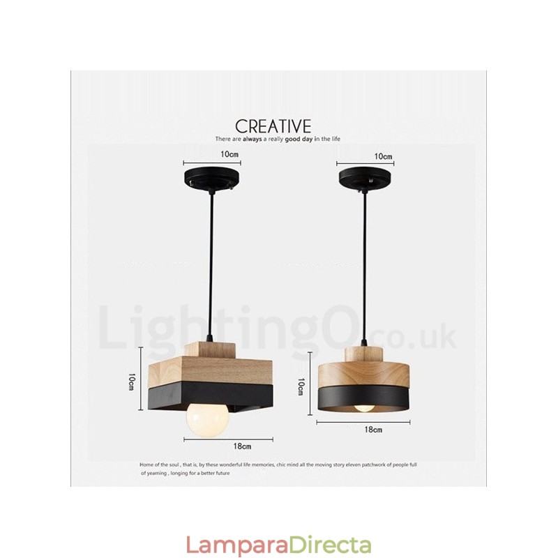 Lámpara colgante moderna contemporánea de madera, metal y madera