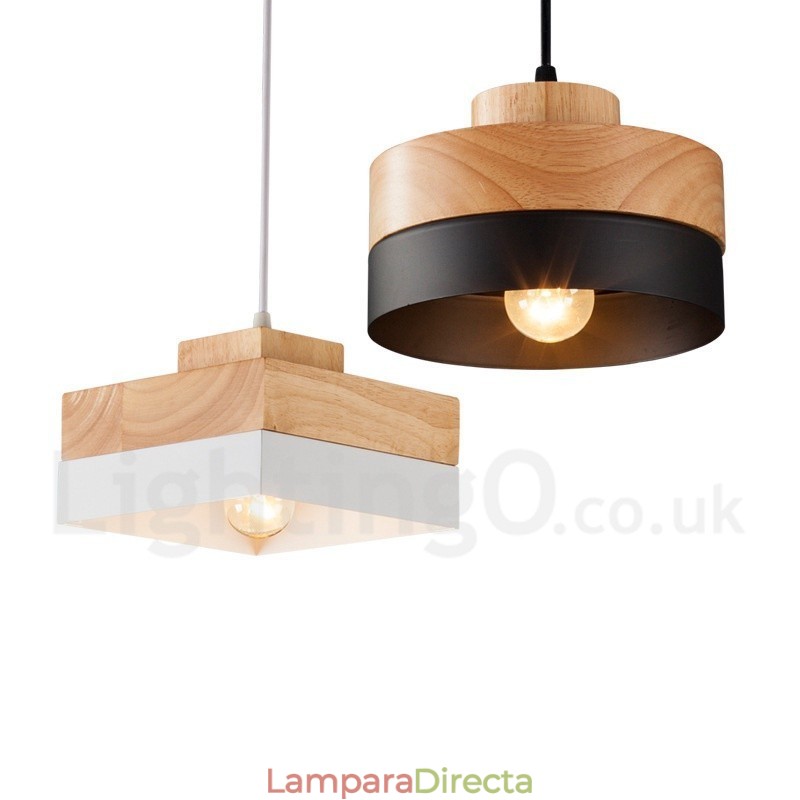 Lámpara colgante moderna contemporánea de madera, metal y madera