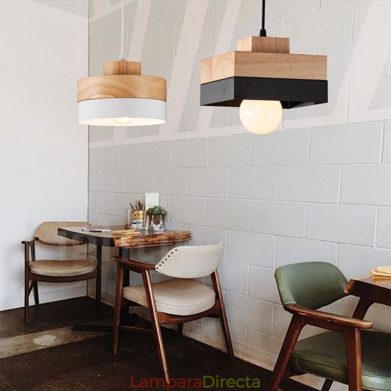 Lámpara colgante moderna contemporánea de madera, metal y madera