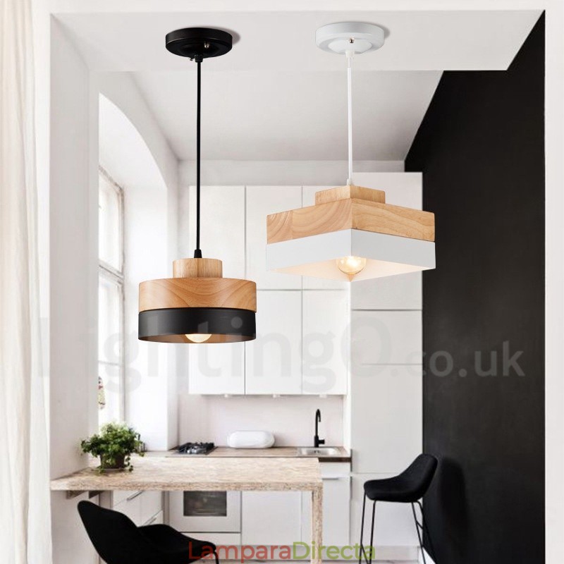 Lámpara colgante moderna contemporánea de madera, metal y madera