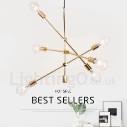 Lámpara de araña de cobre de 6 luces con pantalla de cristal