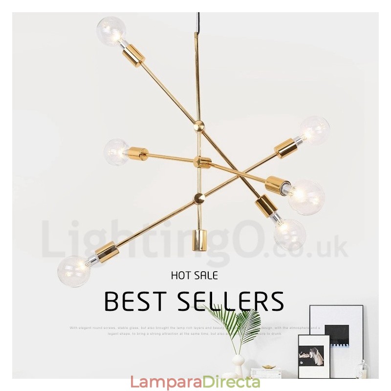 Lámpara de araña de cobre de 6 luces con pantalla de cristal