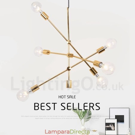 Lámpara de araña de cobre de 6 luces con pantalla de cristal Lámpara de araña de cobre de 6 luces con pantalla de cristal