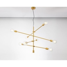 Lámpara de araña de cobre de 6 luces con pantalla de cristal