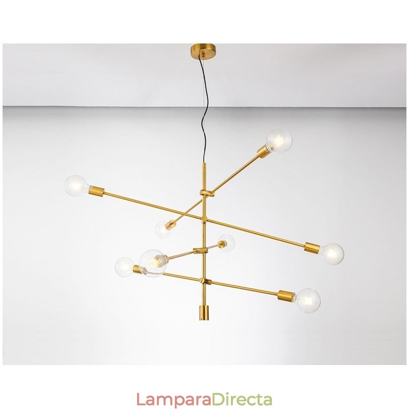 Lámpara de araña de cobre de 6 luces con pantalla de cristal