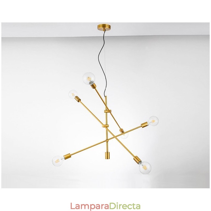 Lámpara de araña de cobre de 6 luces con pantalla de cristal