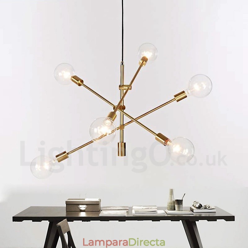 Lámpara de araña de cobre de 6 luces con pantalla de cristal