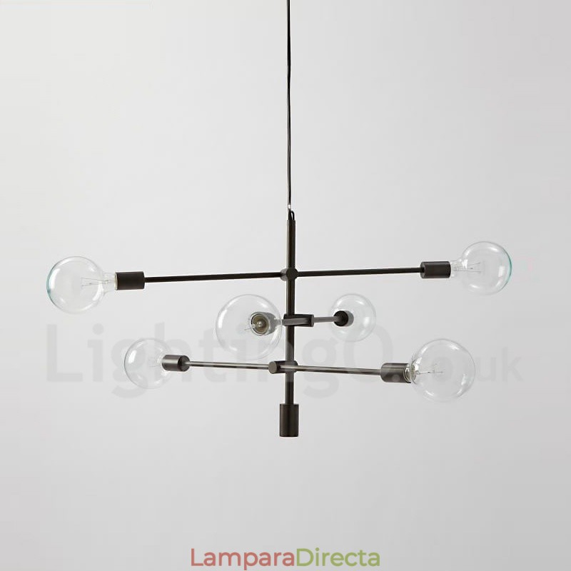 Lámpara de araña de cobre de 6 luces con pantalla de cristal