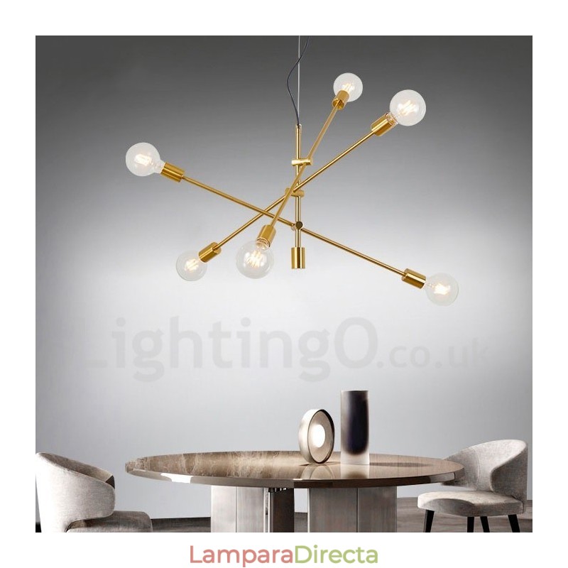Lámpara de araña de cobre de 6 luces con pantalla de cristal