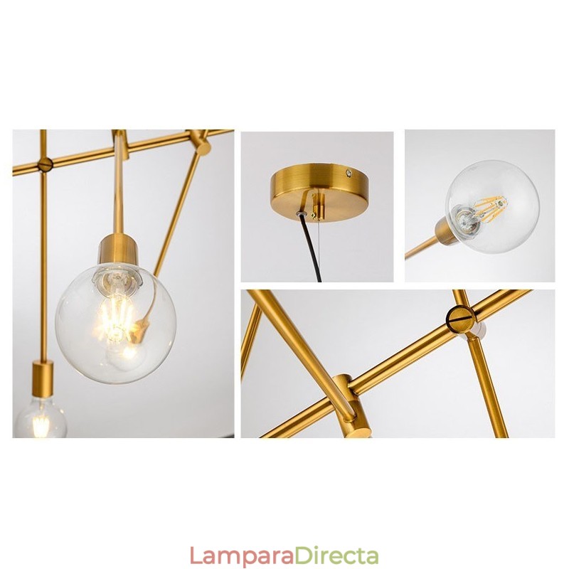 Lámpara de araña de cobre de 6 luces con pantalla de cristal