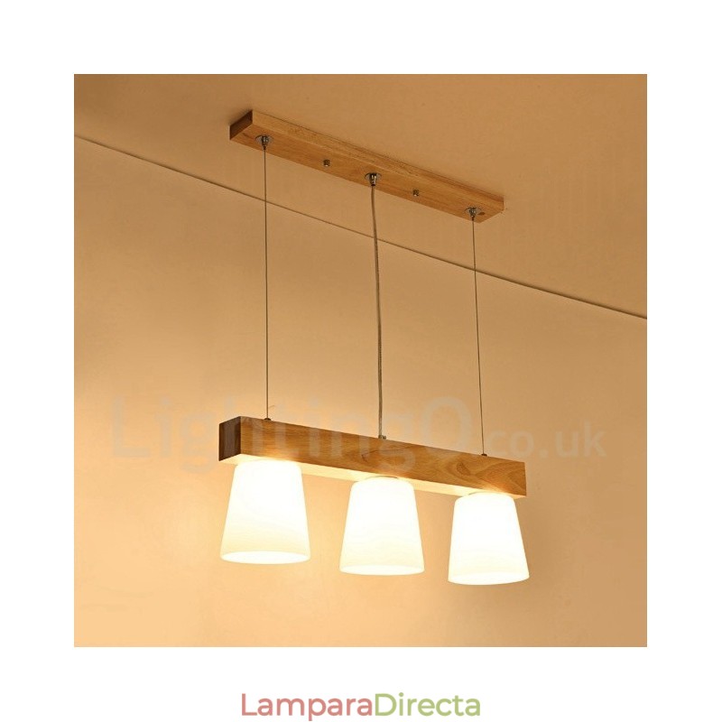 Lámpara colgante de madera contemporánea moderna de 3 luces