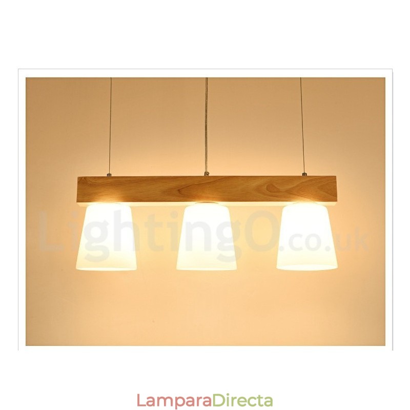 Lámpara colgante de madera contemporánea moderna de 3 luces