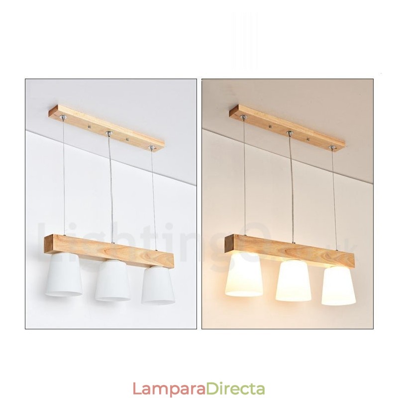 Lámpara colgante de madera contemporánea moderna de 3 luces