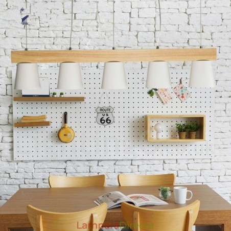 Lámpara colgante de madera contemporánea moderna de 5 luces Lámpara colgante de madera contemporánea moderna de 5 luces