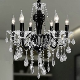 Lámpara de araña de cristal de 6 luces con detalles de diseño en negro