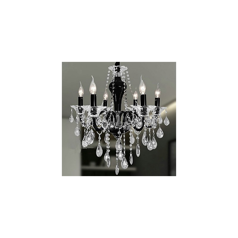 Lámpara de araña de cristal de 6 luces con detalles de diseño en negro