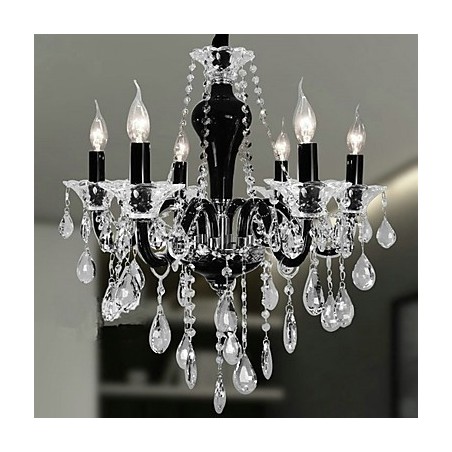 Lámpara de araña de cristal de 6 luces con detalles de diseño en negro Lámpara de araña de cristal de 6 luces con detalles de diseño en negro
