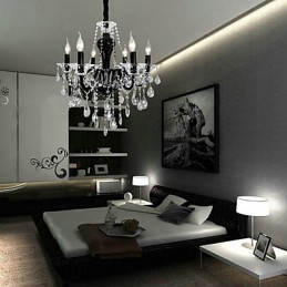 Lámpara de araña de cristal de 6 luces con detalles de diseño en negro