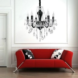 Lámpara de araña de cristal de 6 luces con detalles de diseño en negro