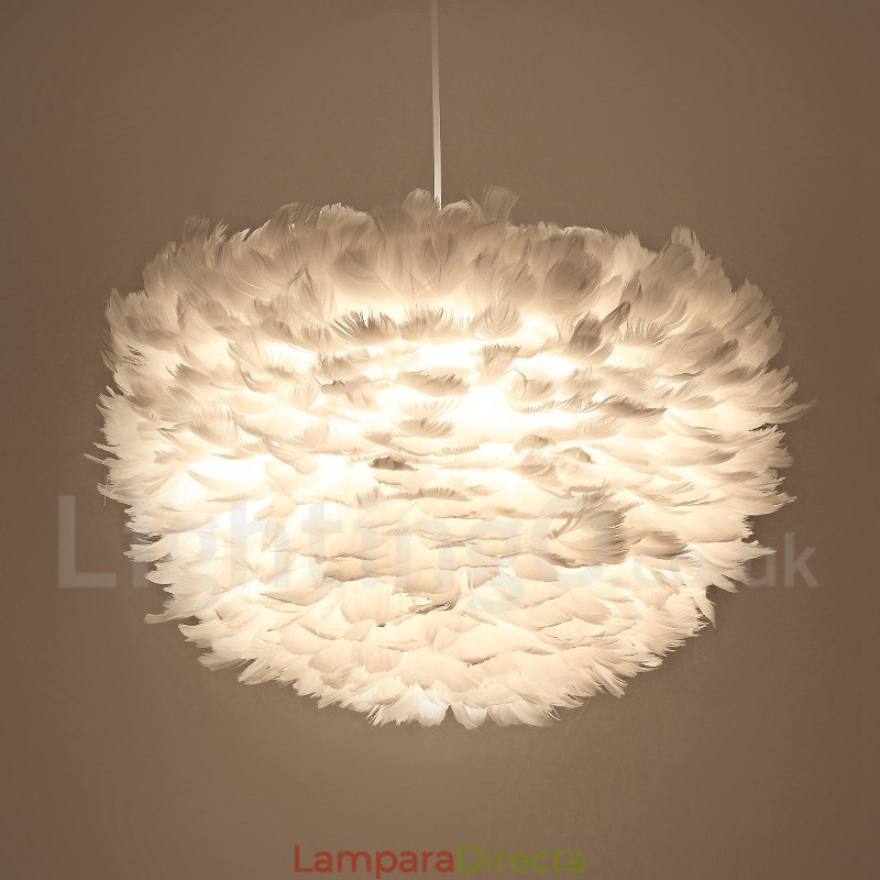 Lámpara colgante de plumas blancas