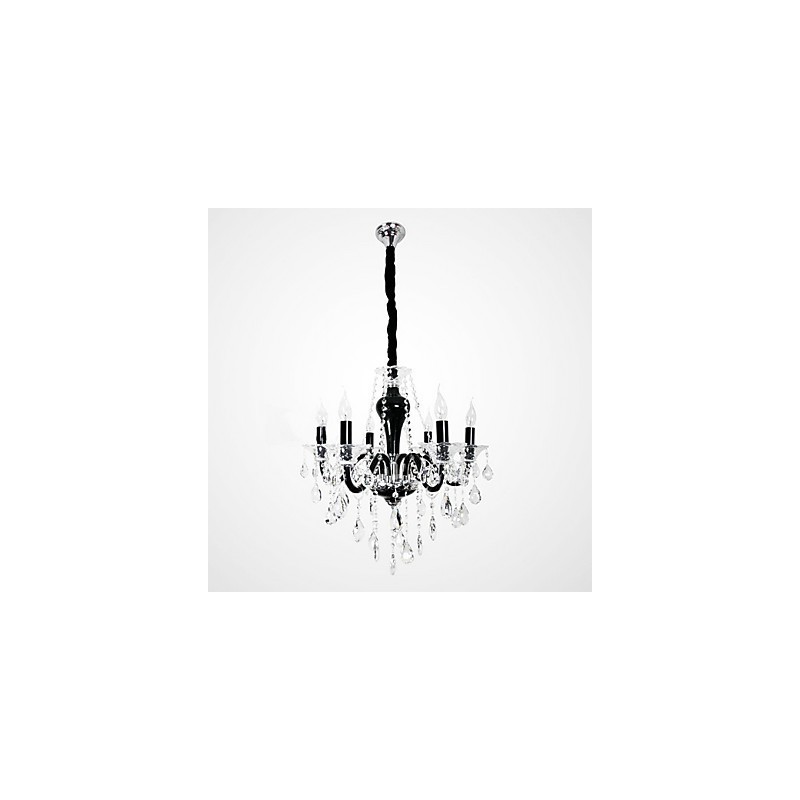 Lámpara de araña de cristal de 6 luces con detalles de diseño en negro