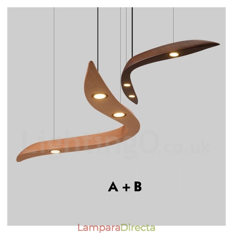Lámpara colgante moderna contemporánea de madera de 3 luces