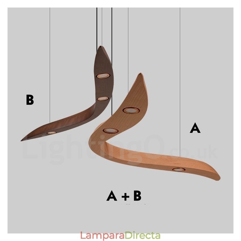 Lámpara colgante moderna contemporánea de madera de 3 luces