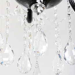 Lámpara de araña de cristal de 6 luces con detalles de diseño en negro