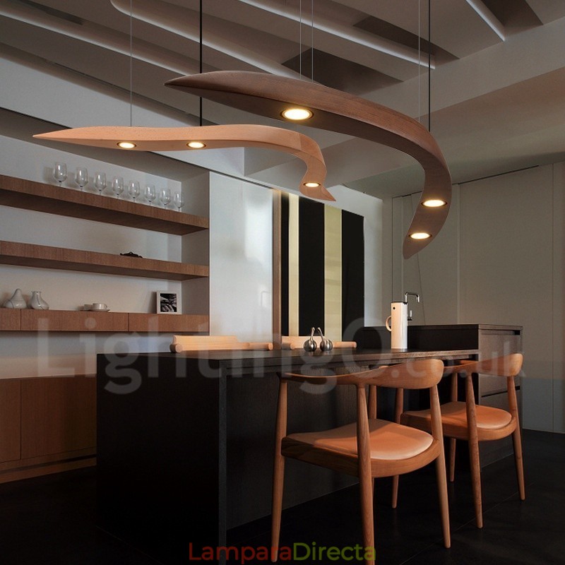 Lámpara colgante moderna contemporánea de madera de 3 luces