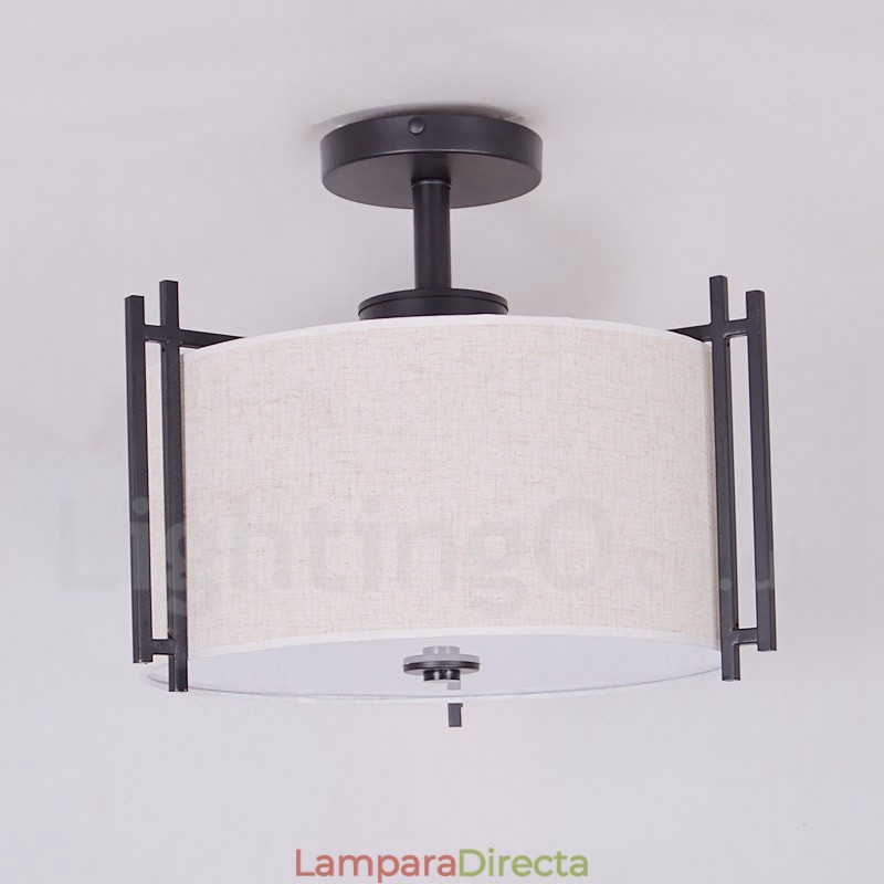 Lámpara colgante rústica tipo tambor de metal con pantalla de tela