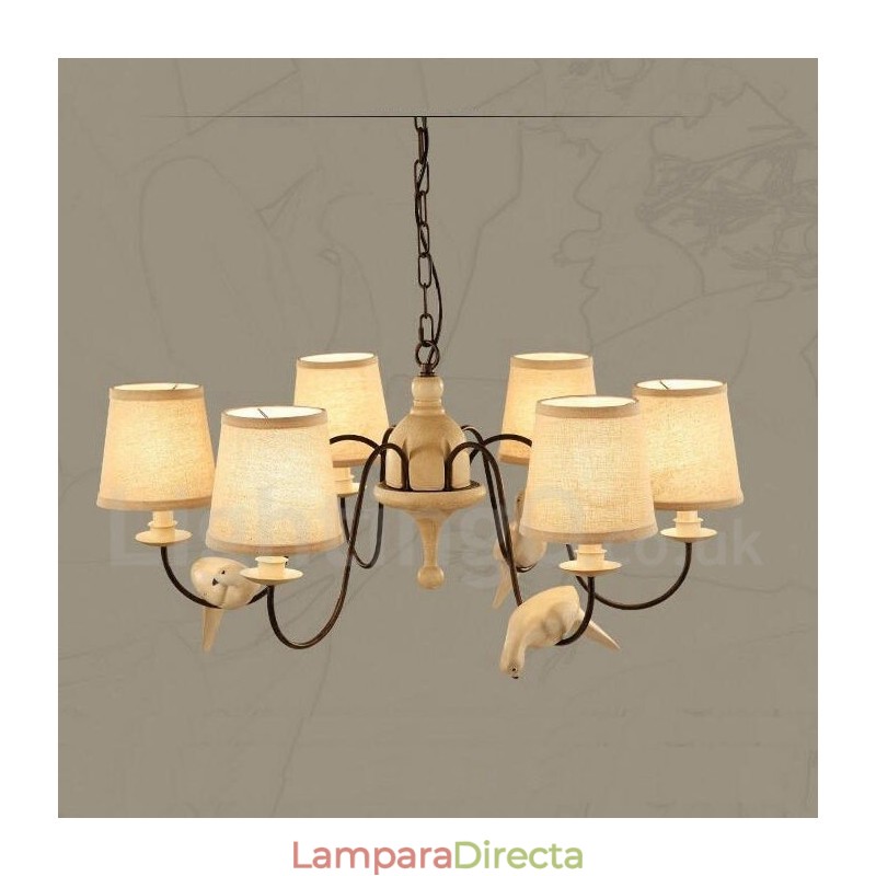 Lámpara colgante rústica vintage de 6 luces