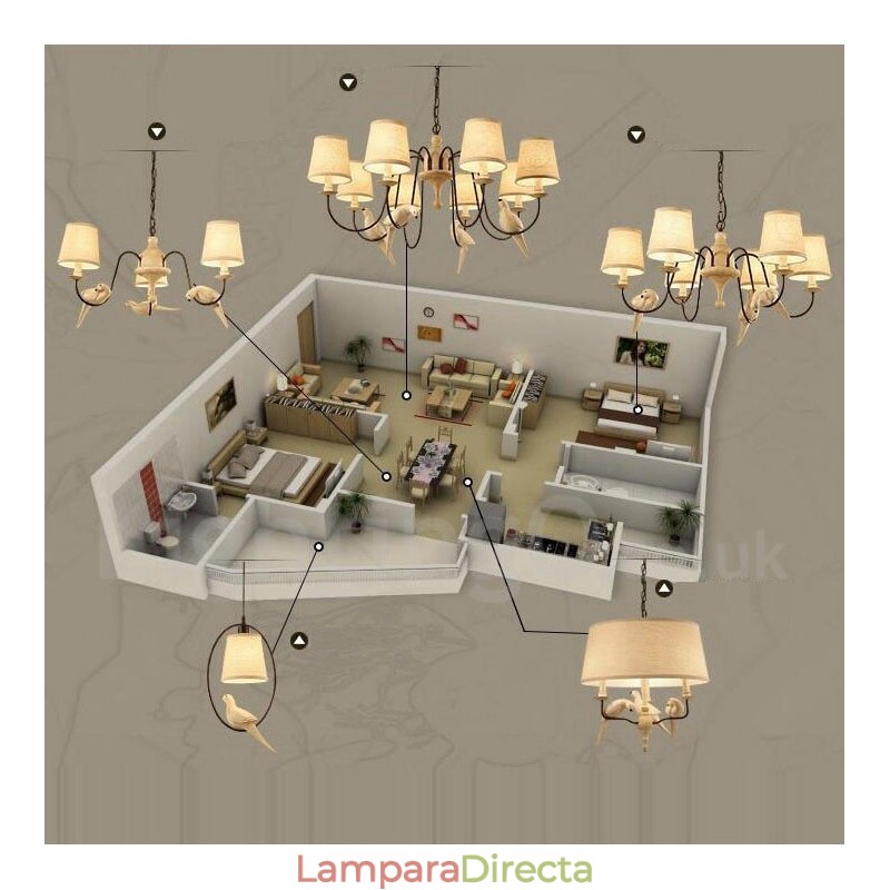Lámpara colgante rústica vintage de 6 luces