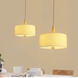 Lámpara colgante de tambor moderna y contemporánea de madera con pantalla de tela