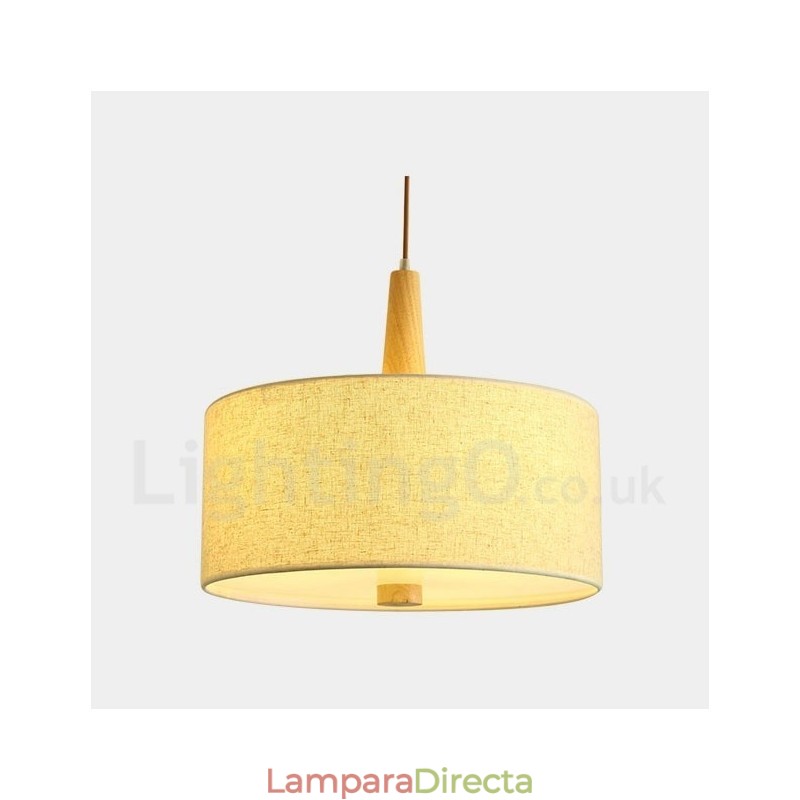 Lámpara colgante de tambor moderna y contemporánea de madera con pantalla de tela