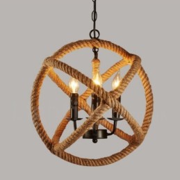 Lámpara colgante vintage de 3 luces con cuerda de cáñamo