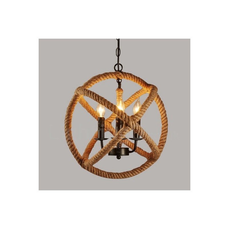 Lámpara colgante vintage de 3 luces con cuerda de cáñamo