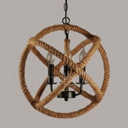 Lámpara colgante vintage de 3 luces con cuerda de cáñamo