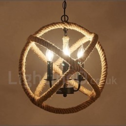 Lámpara colgante vintage de 3 luces con cuerda de cáñamo
