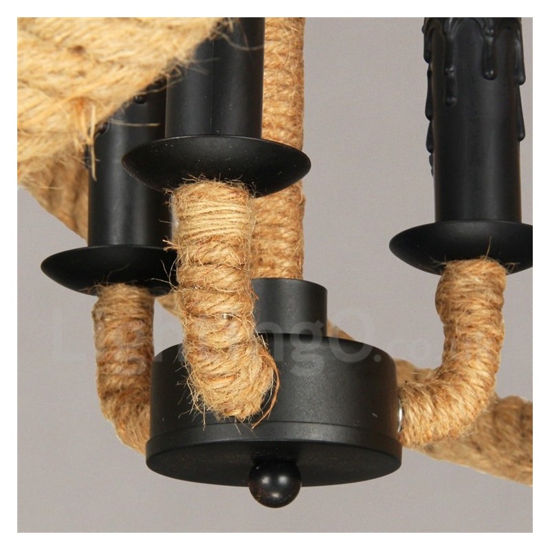 Lámpara colgante vintage de 3 luces con cuerda de cáñamo