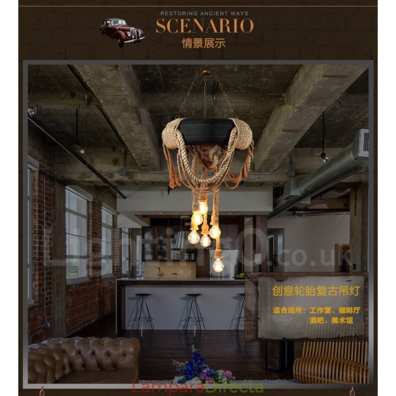 Lámpara colgante vintage de estilo campestre de 6 luces