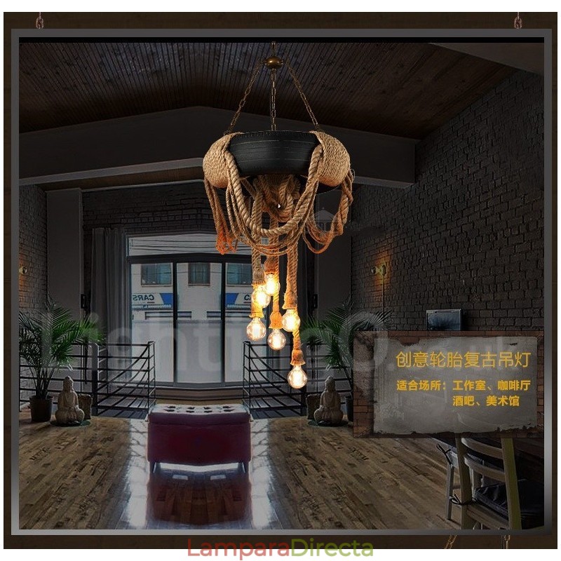 Lámpara colgante vintage de estilo campestre de 6 luces