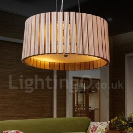 Lámpara colgante de tambor de madera contemporánea moderna