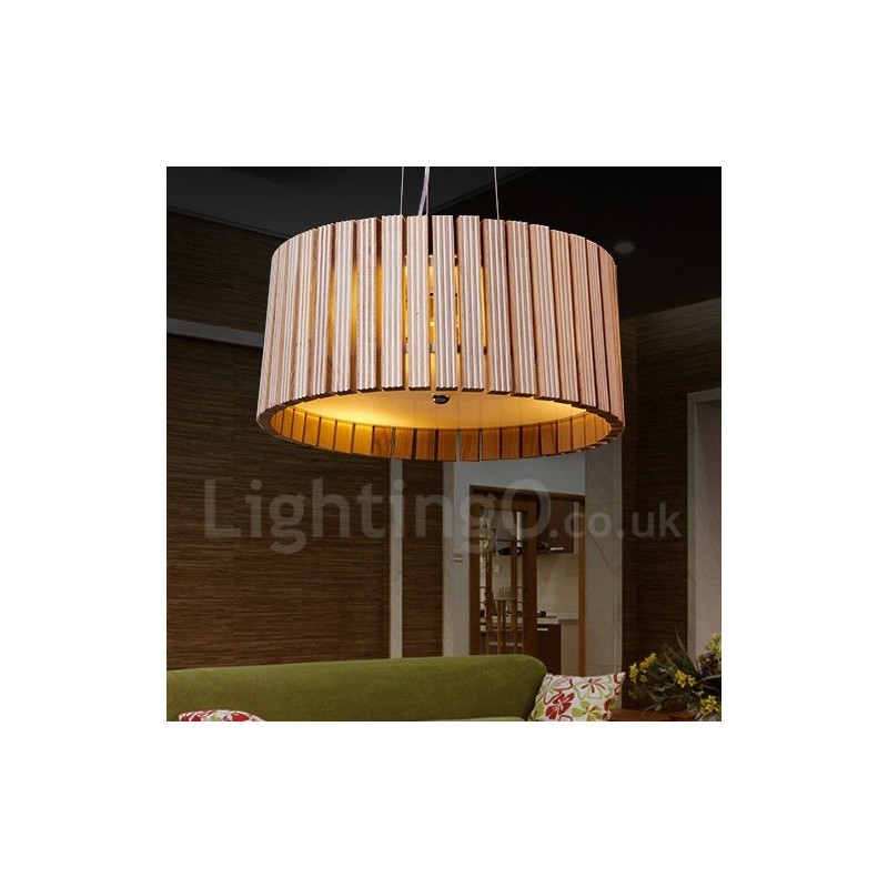Lámpara colgante de tambor de madera contemporánea moderna