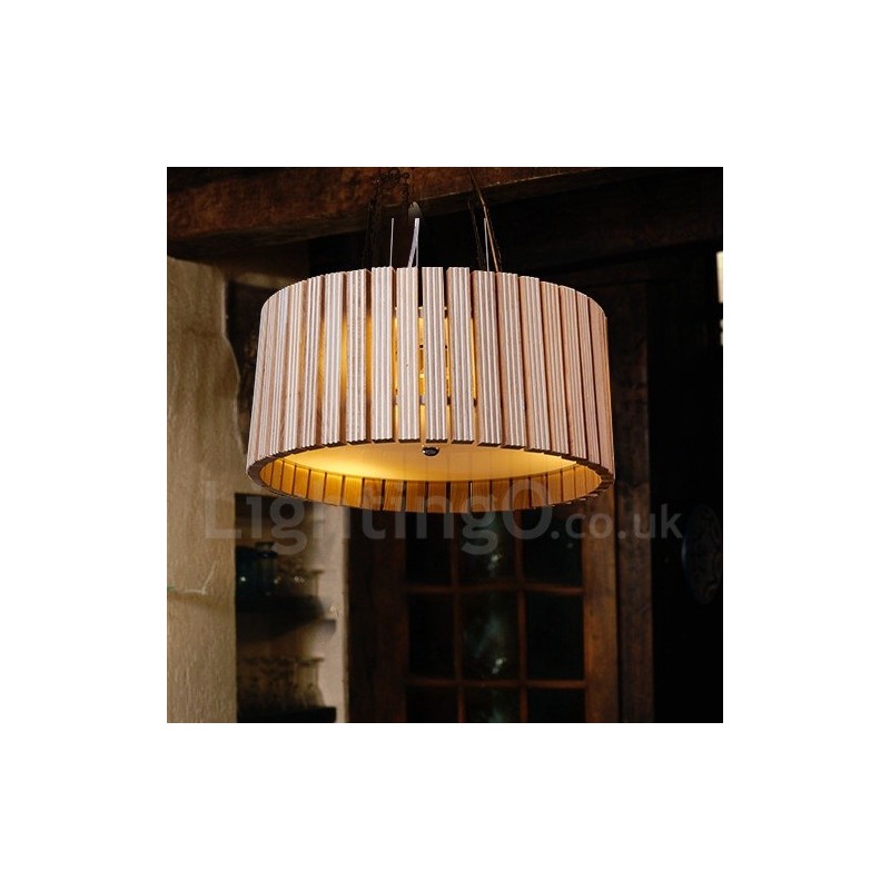Lámpara colgante de tambor de madera contemporánea moderna